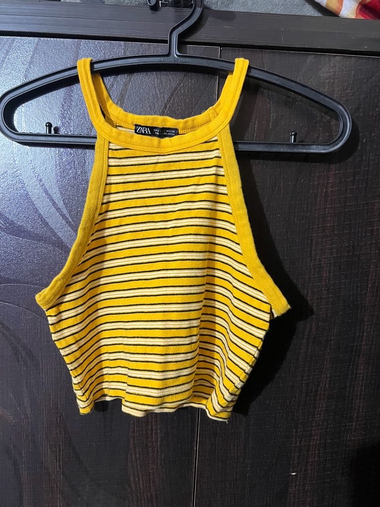 Zara Yellow Stripped Crop Top