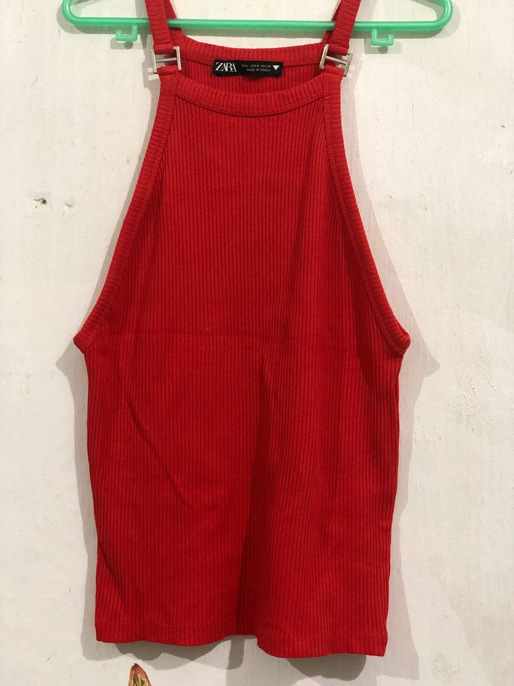 Zara Red Halter Top W Buckles