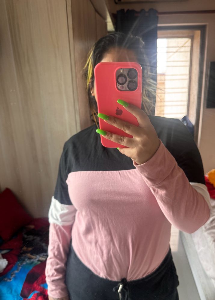 Pink And Black Full Sleeves Top