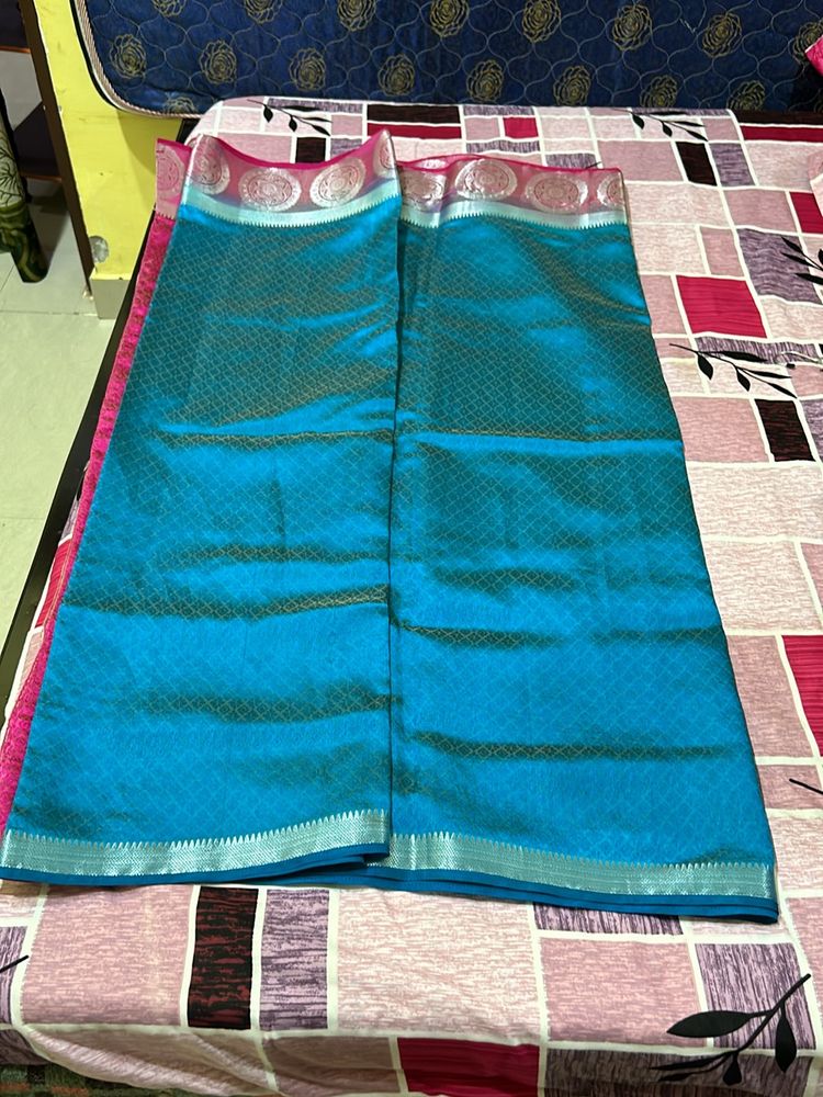 Blue & Pink Festive Ware Saree