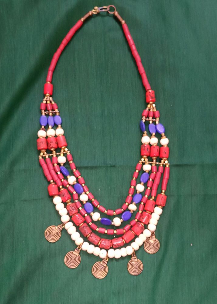 Red Blue And White Bohemian Necklace