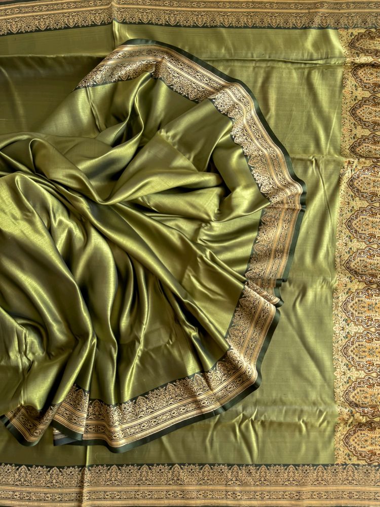 100% Pure Mehendi Green Mulberry Saree