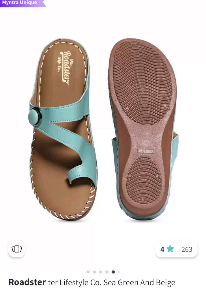 Roadster Sea Green And Beige Textured One Toe Flat