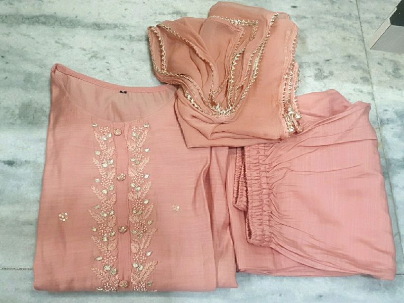 Peach Color Full Set Work Wear Dress