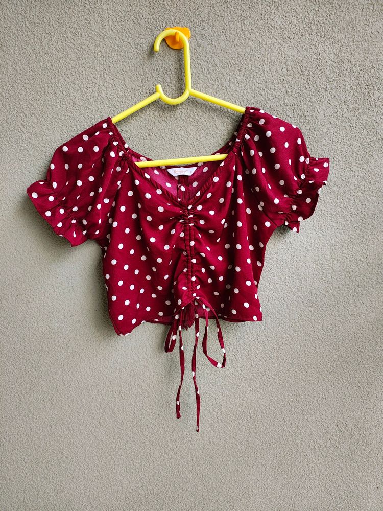 Red Polka dot Tie-up Crop Top