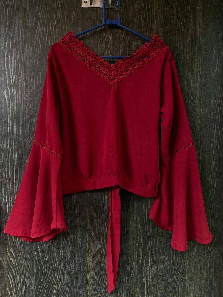 Red Bell Sleeves Top