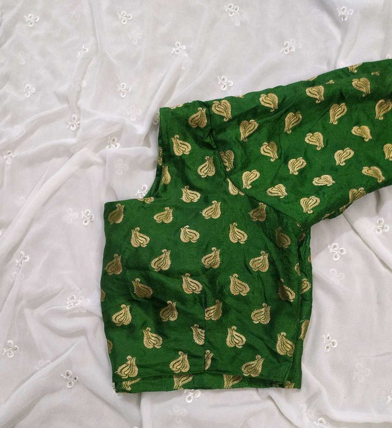 Green Blouse With Golden Print ,3/4th Sleeve