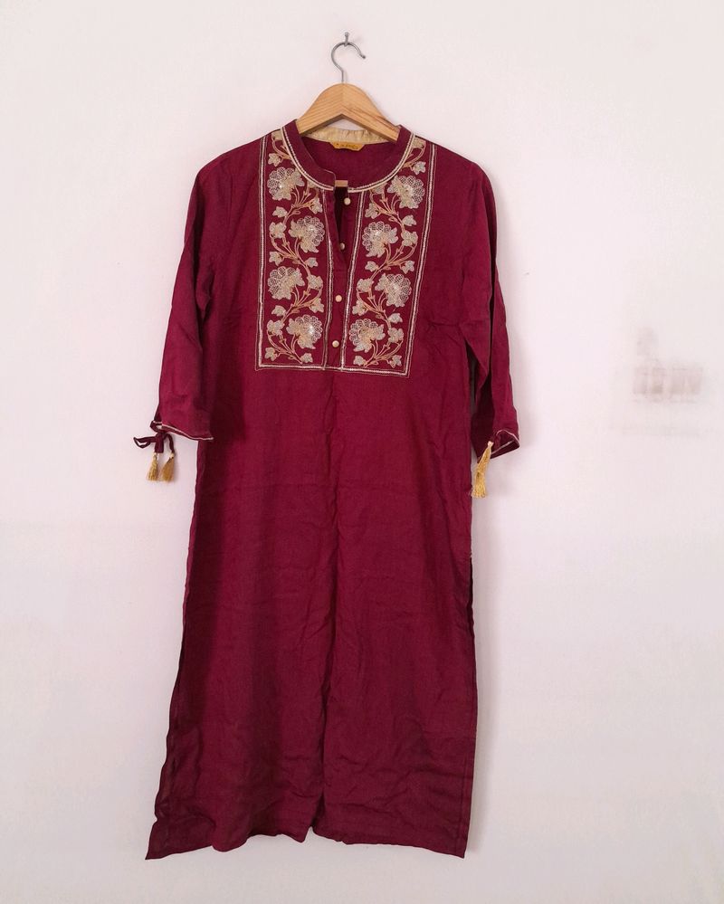 Burgundy Embroidered Kurta (Women's)