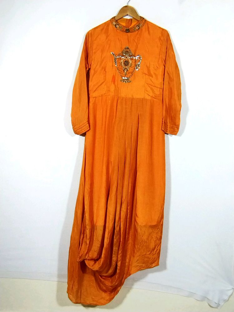 Orange Embroidery Printed Long Dress (Women)