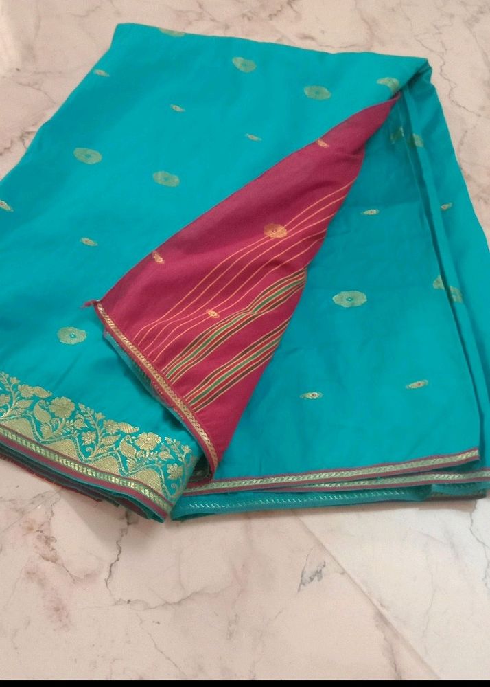 Cotton Blend Green With Maroon Silk Saree