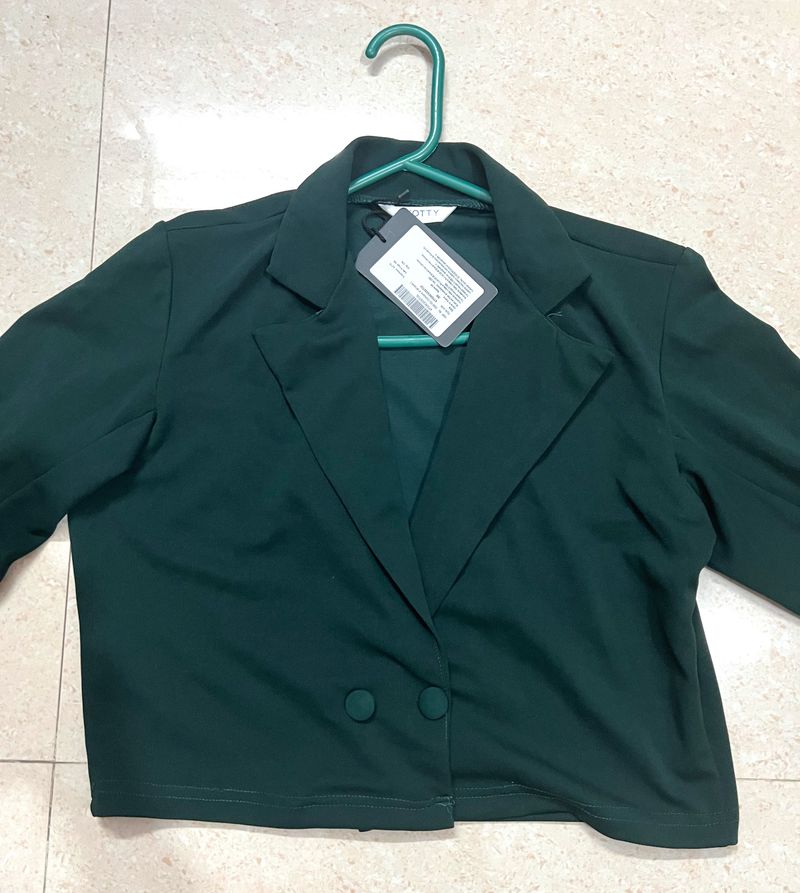 Trendy Bottle Green Mid Length Blazer