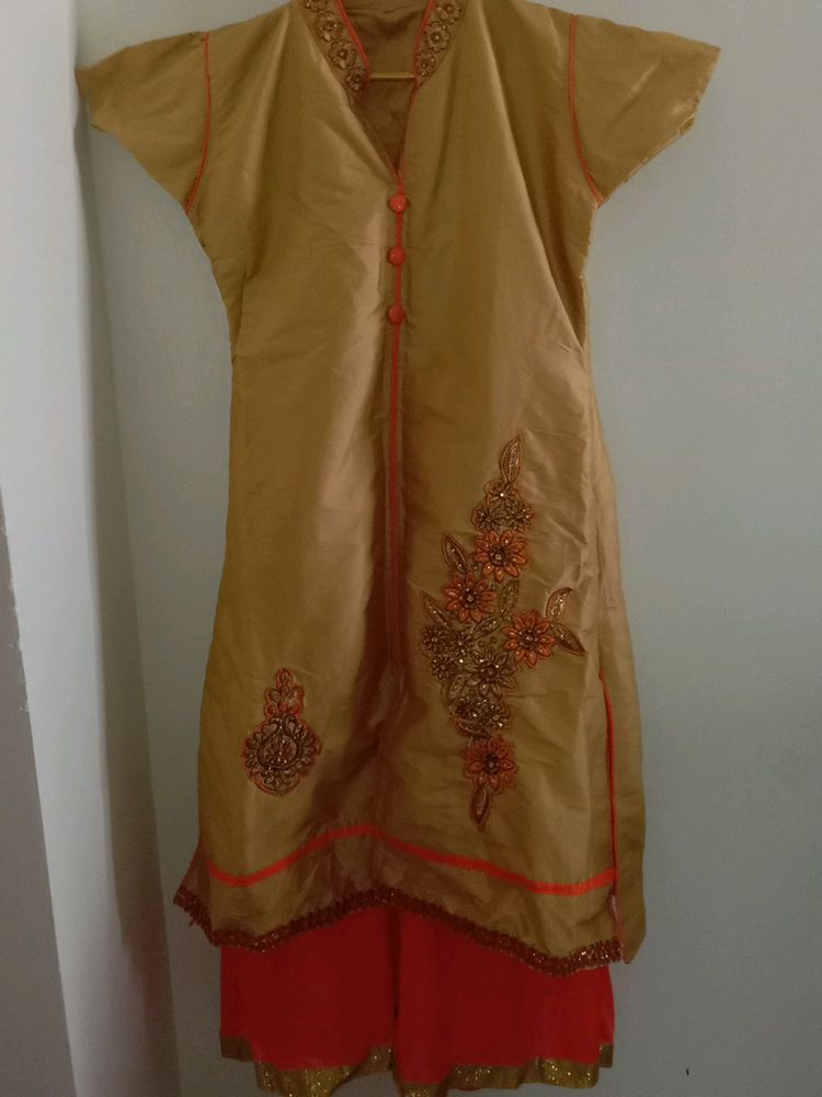 Long Kurthi With Satin Skirt