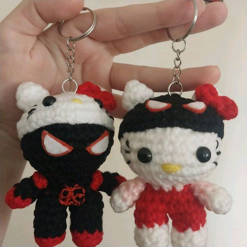 Crochet Hello Kitty X Spiderman Keychain