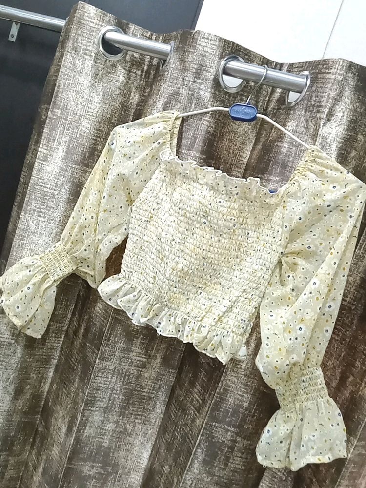 Crop Top in Yellow Shade With Floral Print