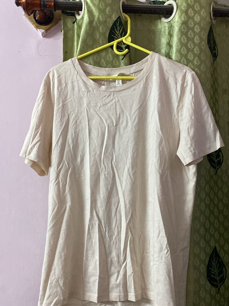 H&M Nude Cotton Round Neck T Shirt