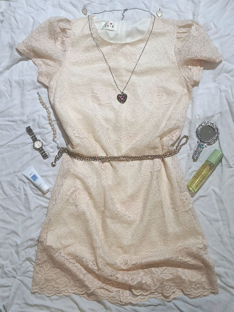 Cream Net Dress