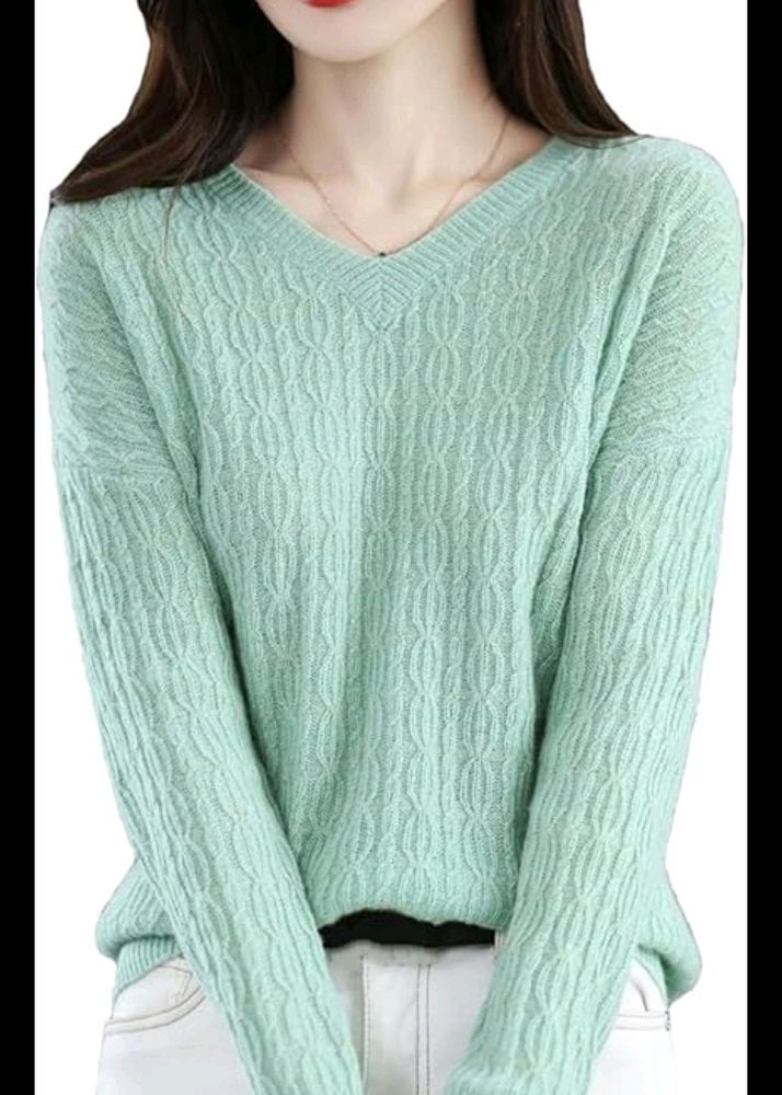 New Sea Green Korean Wool Crop Sweater