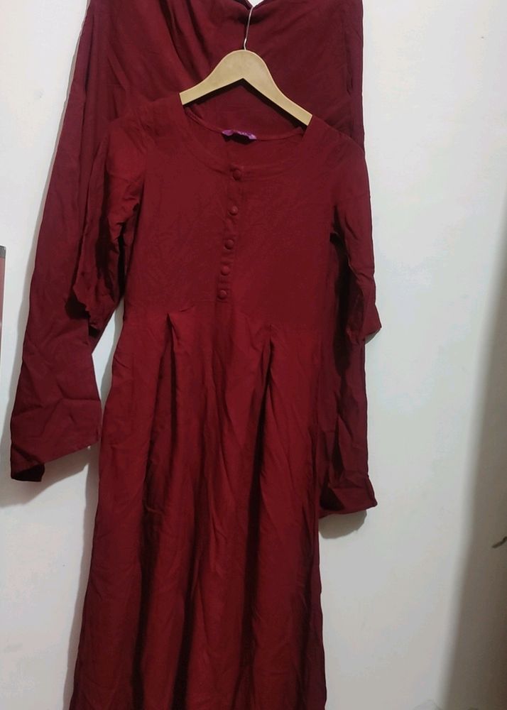 Maroon Kurti Plazo Set For Girl 30 Bust