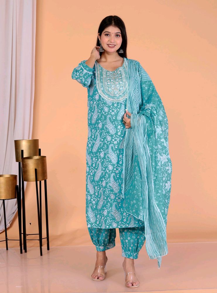 Afghani Salwar Suit With Cotton Dupatta