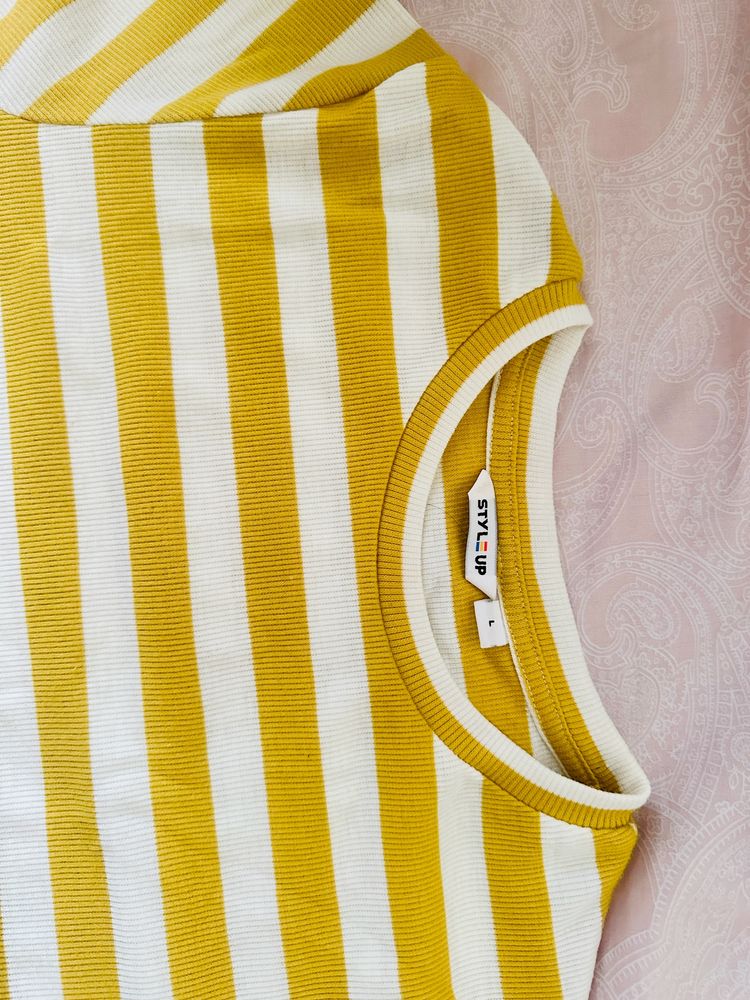 Yellow And White Striped Crop Top