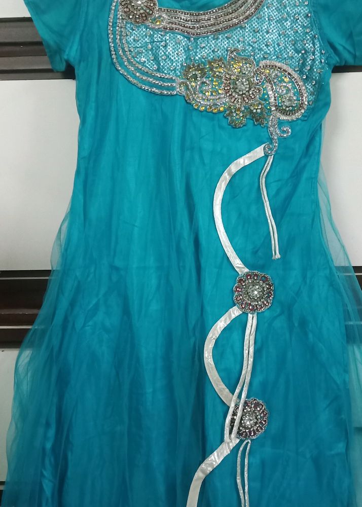 Blue Party Wear Net Dress