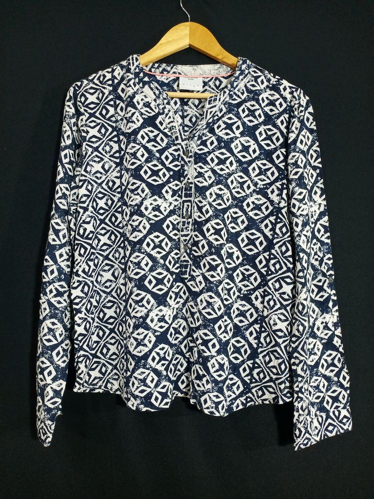 Vera Moda White With Navy Printed Women's  Top