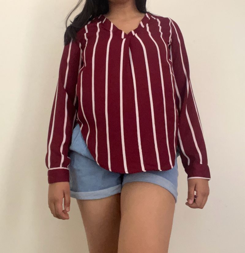 Maroon Top With White Strips