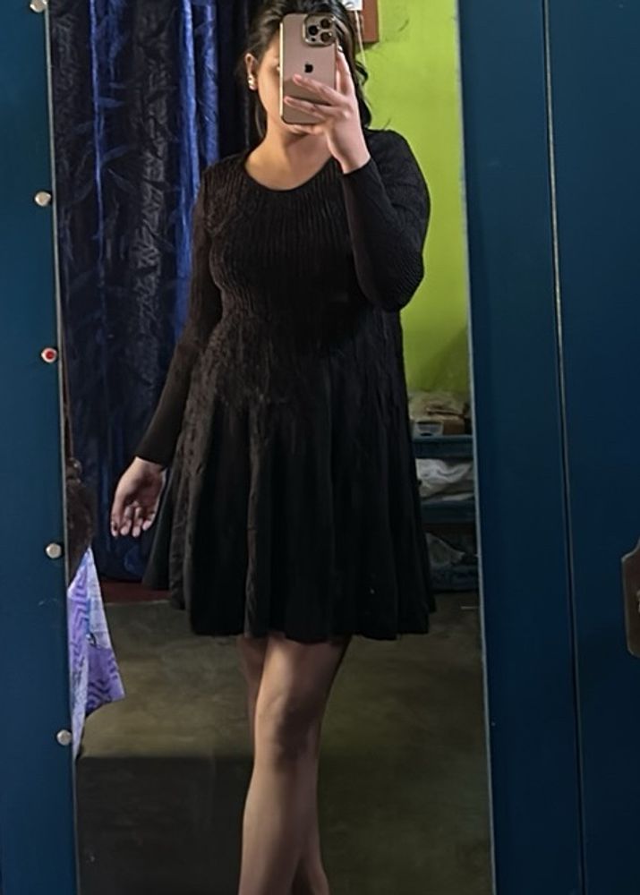 Black Stretchable Woolen Dress For Winter