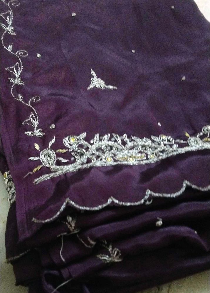 Purple Saree With Silver Zari