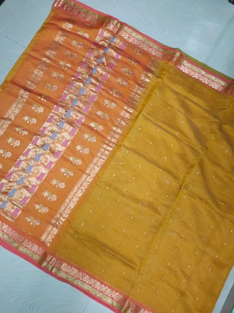 Pure Gadwal Silk Zari Woven Saree💛🧡