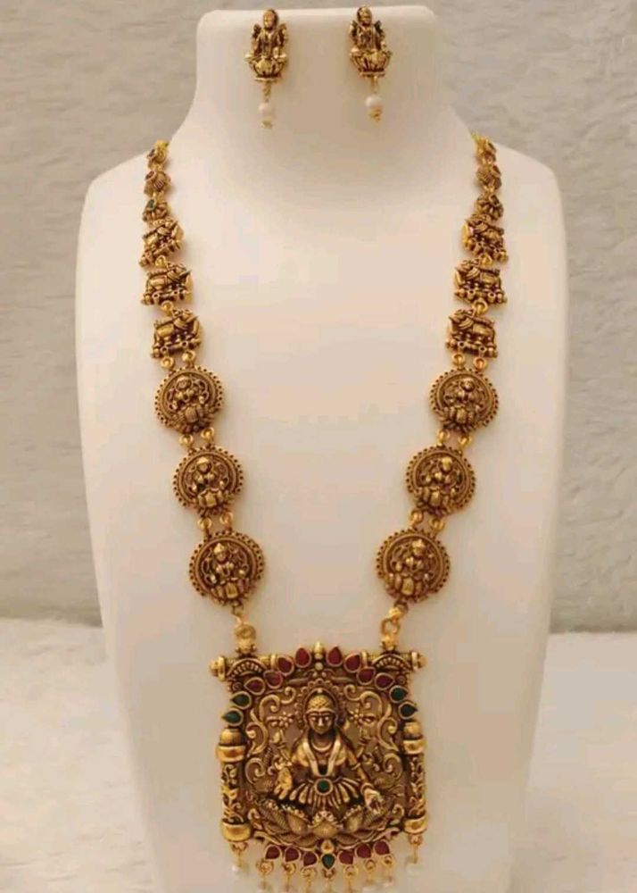 Gold Plated Lakshmi Devi Earings and Necklace