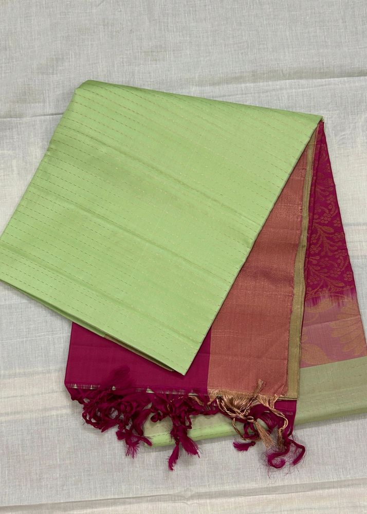 New Fluorescent Green With Pink Silk Saree