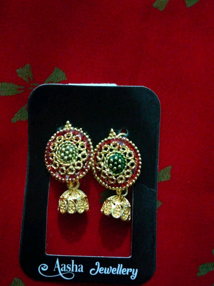 Golden Red Jhumkis