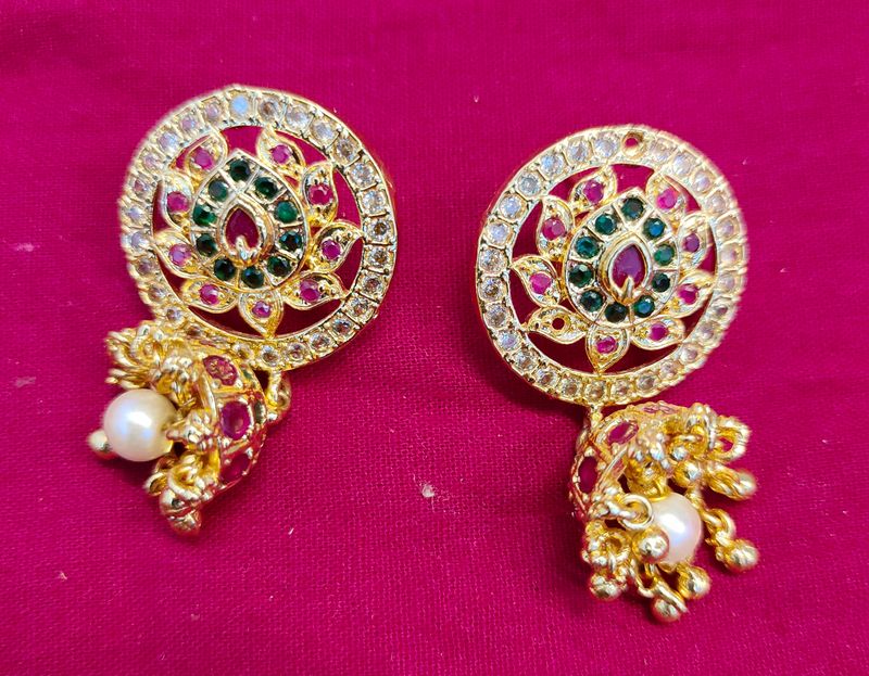 CZ Ruby Heavy Studded Jhumkis