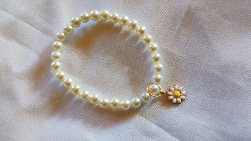 White Pearl Bracelet with Charm