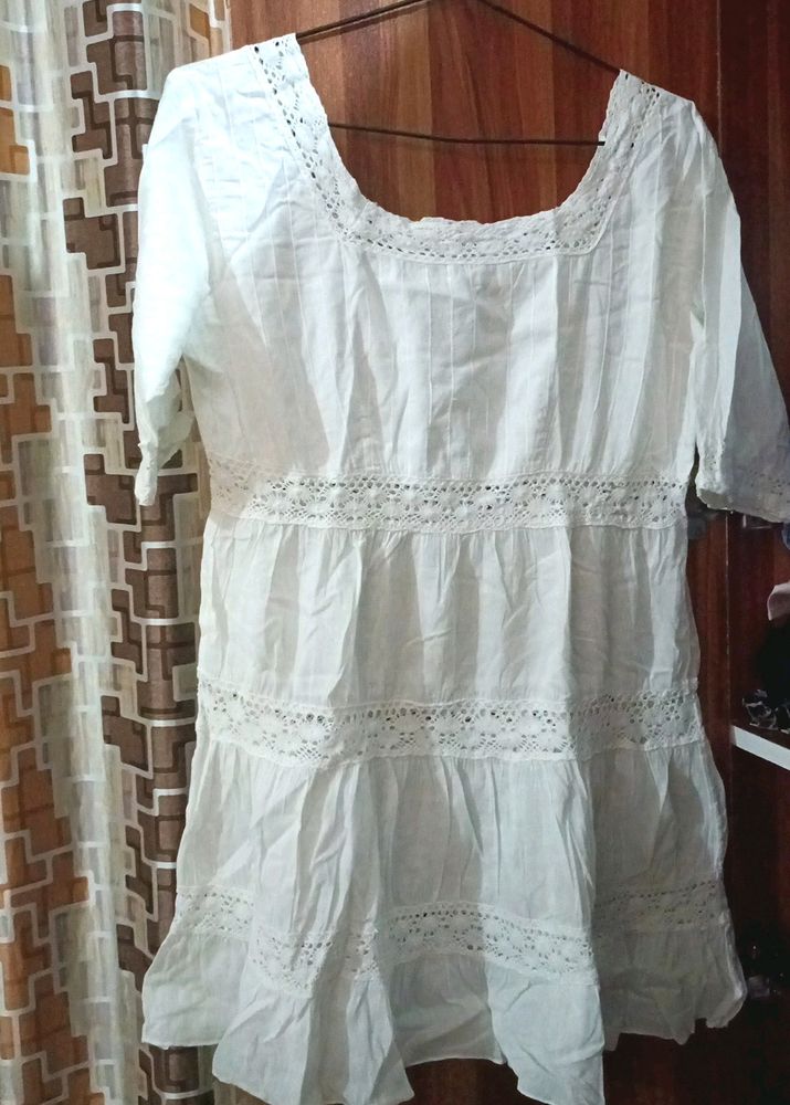 White Cotton Dress With Pure Fabric