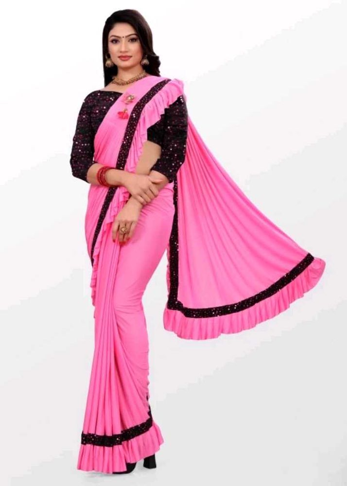 Pink raffuel saree with stitched blouse