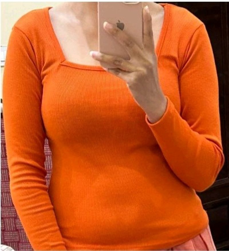 Orange Square Neck Top