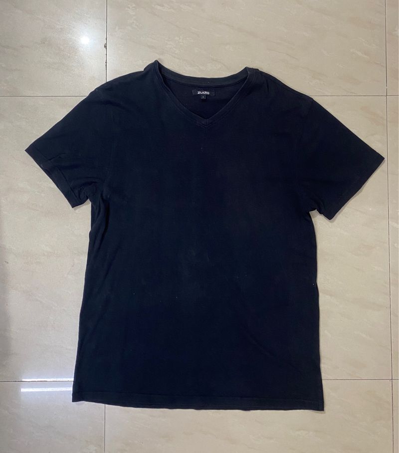 V Neck Plain Black Tshirt (unisex)