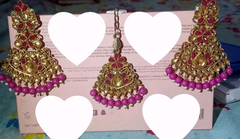 Pink Earrings With Mangtika