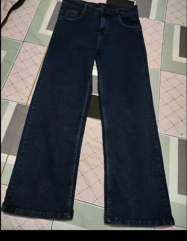 Dark Blue Straight Jeans For Women Girls