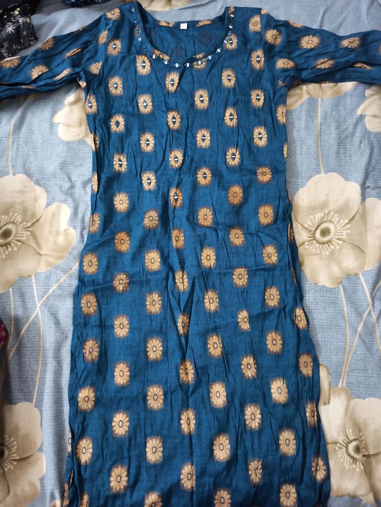 Blue Kurti Straight Kurta Size Medium