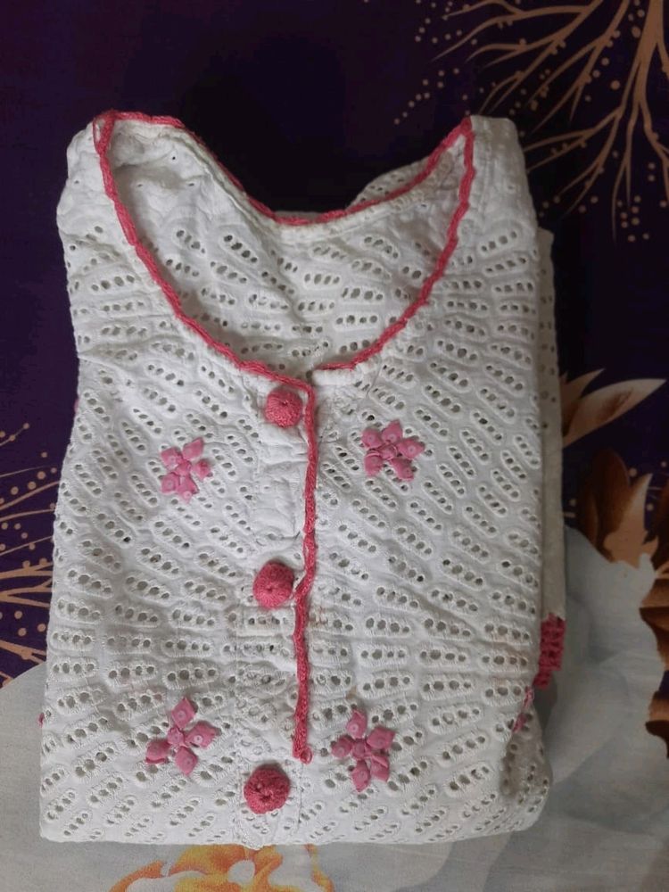 This is Ladies Crochet Kurta in White Color.