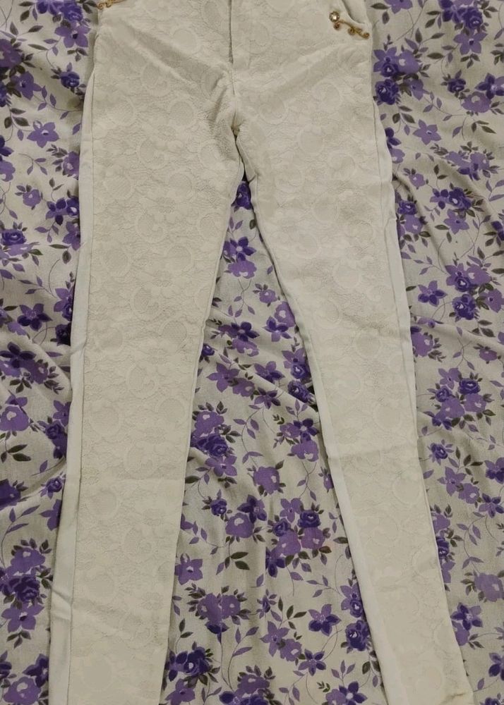 White Embroidery Trousers