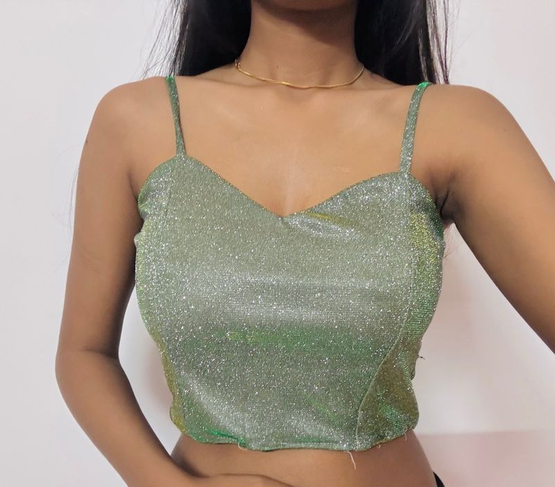 Silver Shimmery Party Wear Crop Top