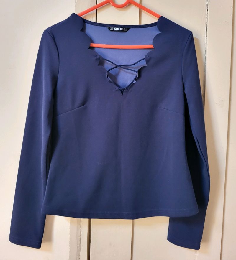 Navy Blue Criss Cross Neck Top