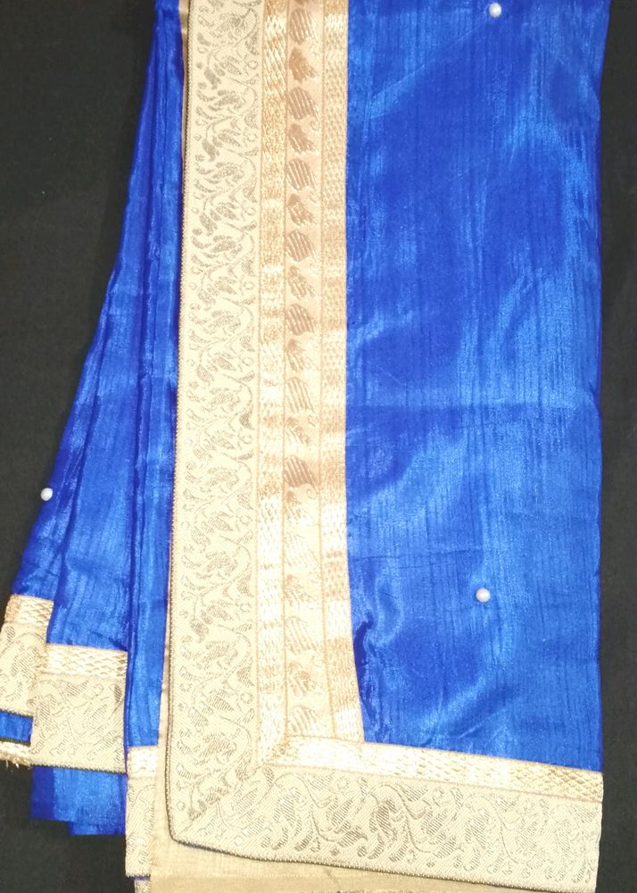 Blue Sari With Golden Laces