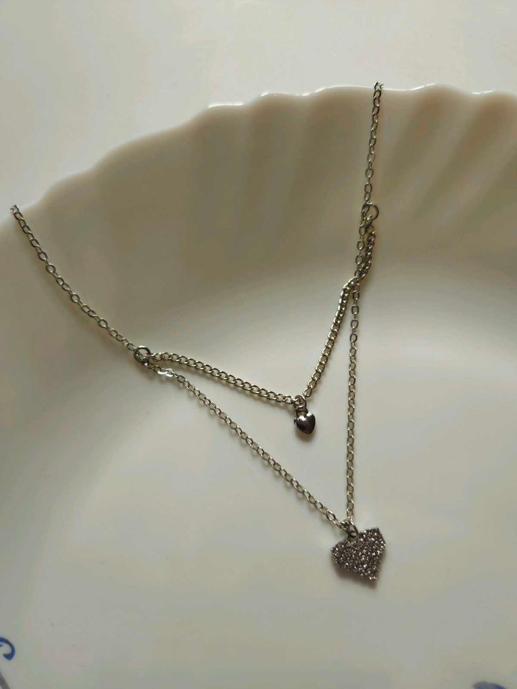 New Studded Double Layered Korean Heart Necklace