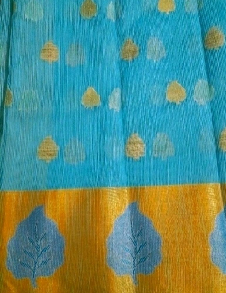 Grand Blue Zari Border Saree with Blouse