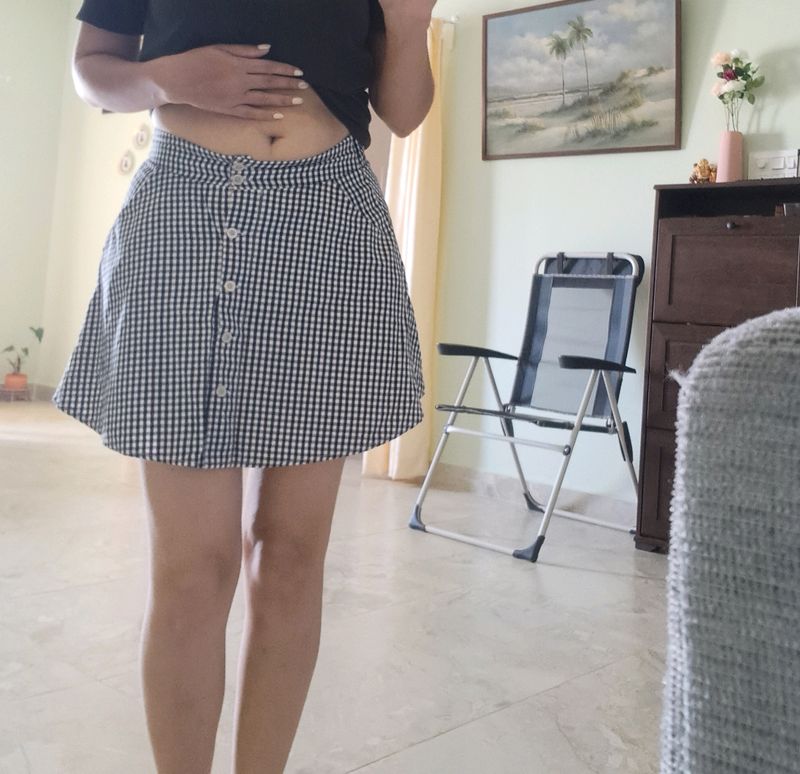 Mini Black And White Checked Skirt